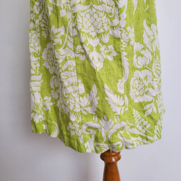 Suzette Linen Strapless Dress Green Floral Tie Back Pineapple Preppy Women 4 - Picture 7 of 12